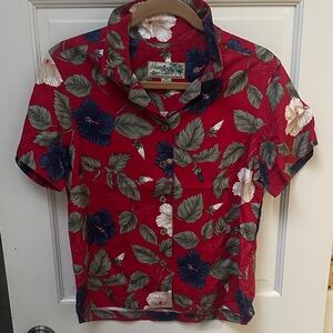 Hawaiian Shirt Women's Red Floral Button Down